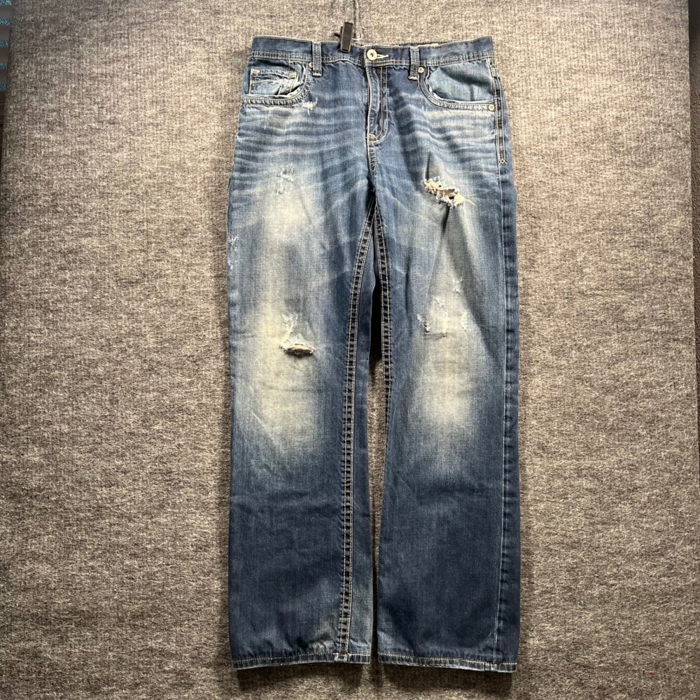 BKE Tyler Straight Distressed Medium Wash Denim Jeans Mens 33L